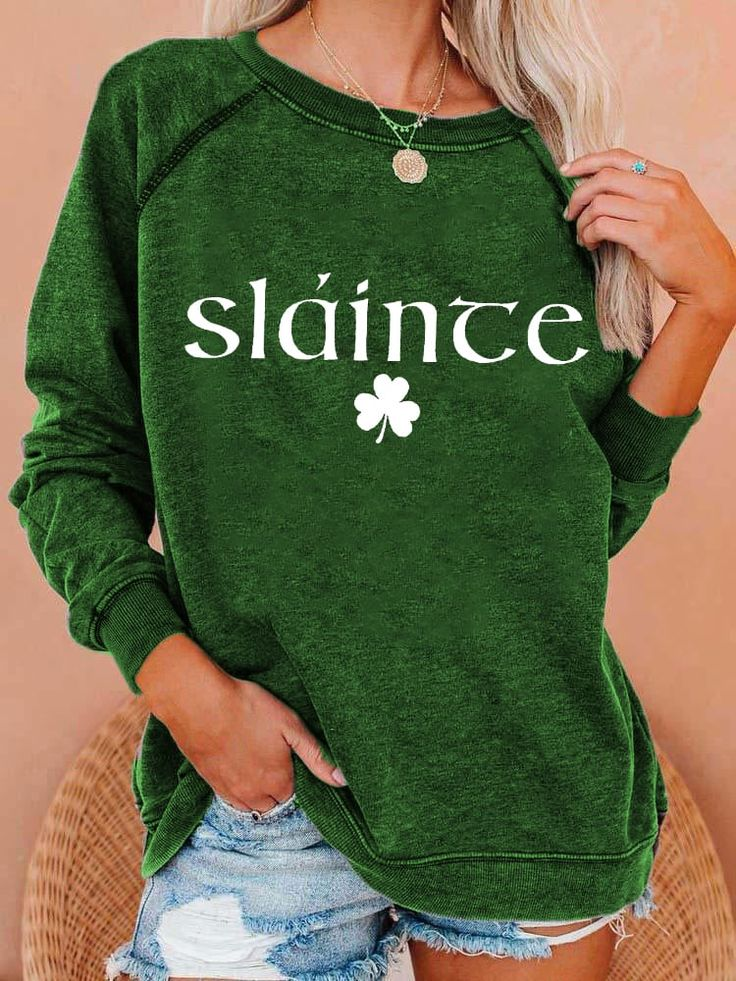 Women's Slainte St. Patrick's Day Print Casual Sweatshirt