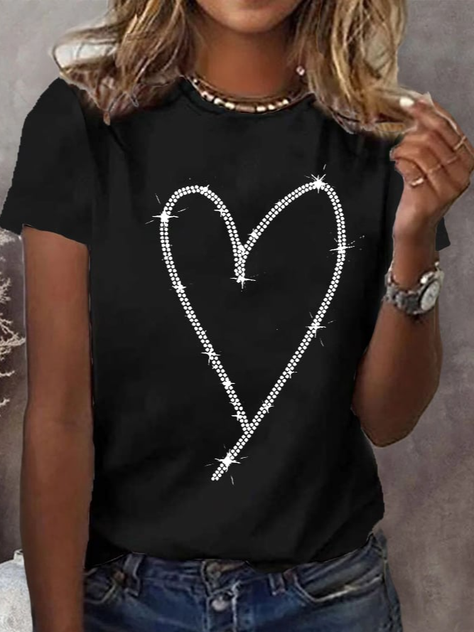 Women's Short Sleeve T-shirt Summer Black Heart/Cordate Cotton-Blend Crew Neck Daily Going Out Casual Top