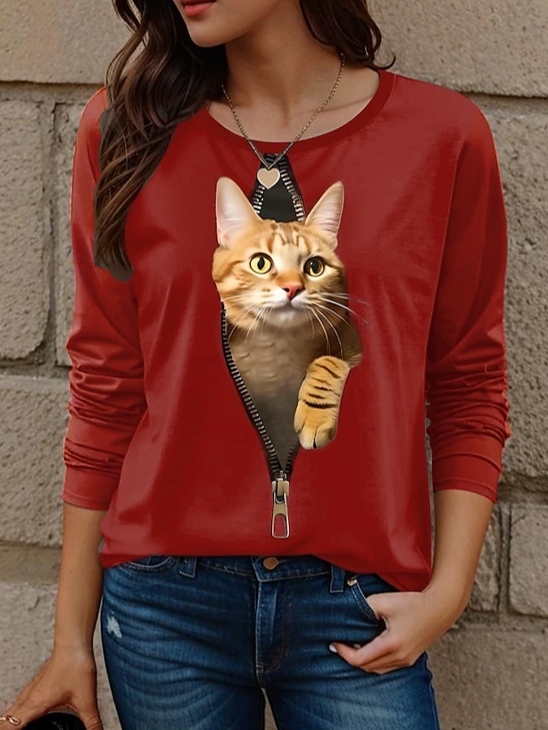 Cat Print Casual T-Shirt