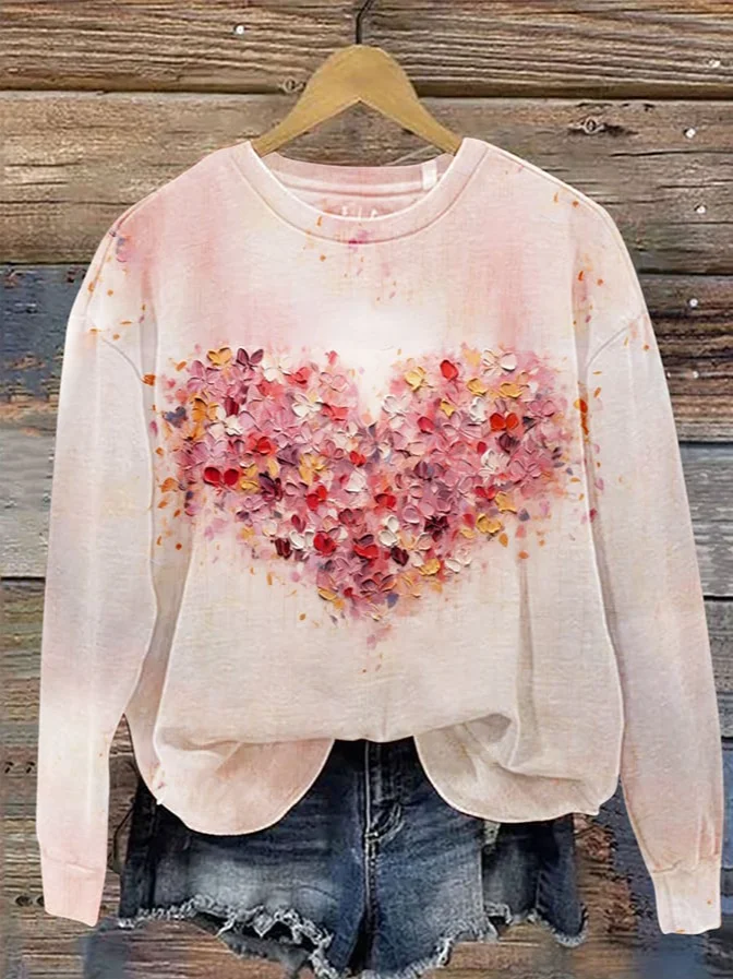 Heart Print Long Sleeve Sweatshirt