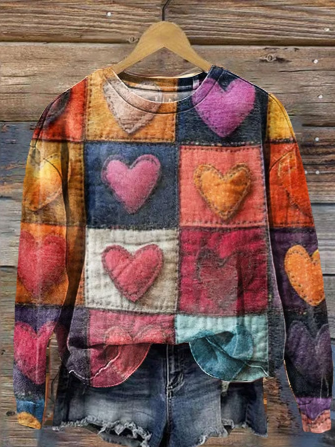 Heart Print Long Sleeve Sweatshirt