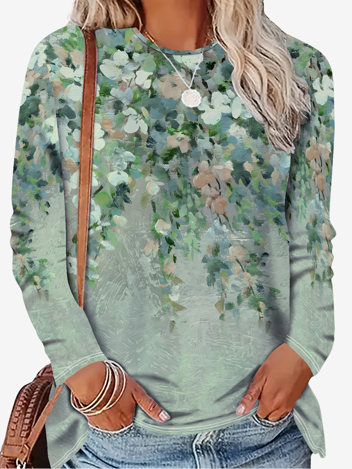 Floral Print Long Sleeve Crew Neck T-shirt