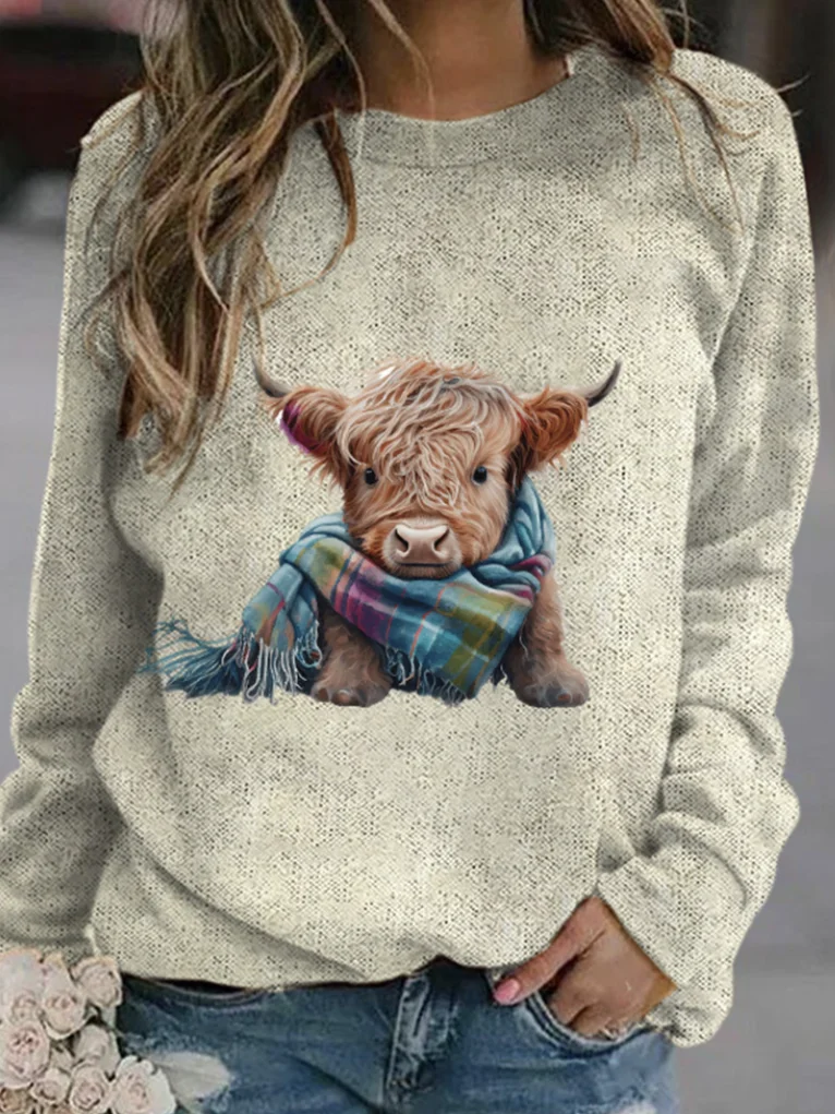 Western style high earth ox round neck pullover sweatshirt