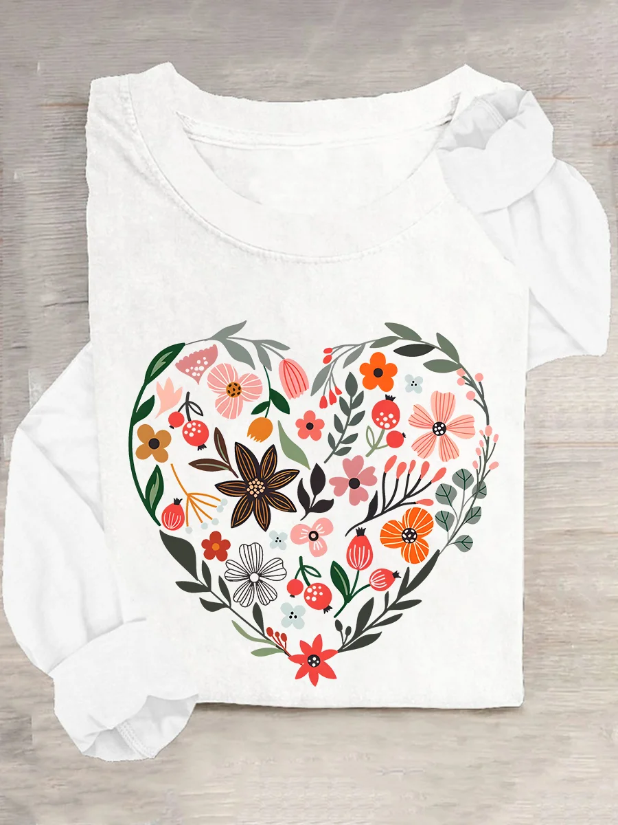 Flower Heart Casual Long Sleeve Shirt