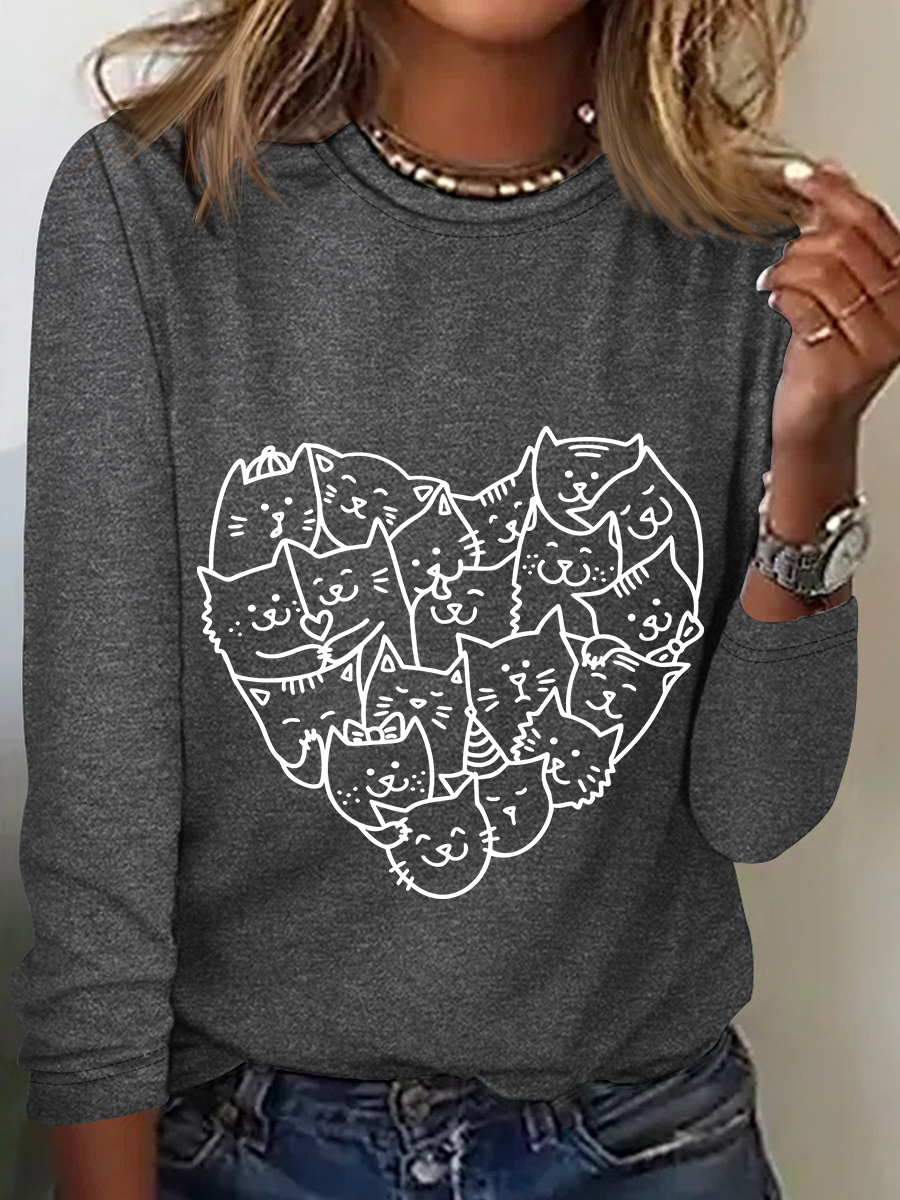 Cat Heart Casual Long Sleeve Shirt