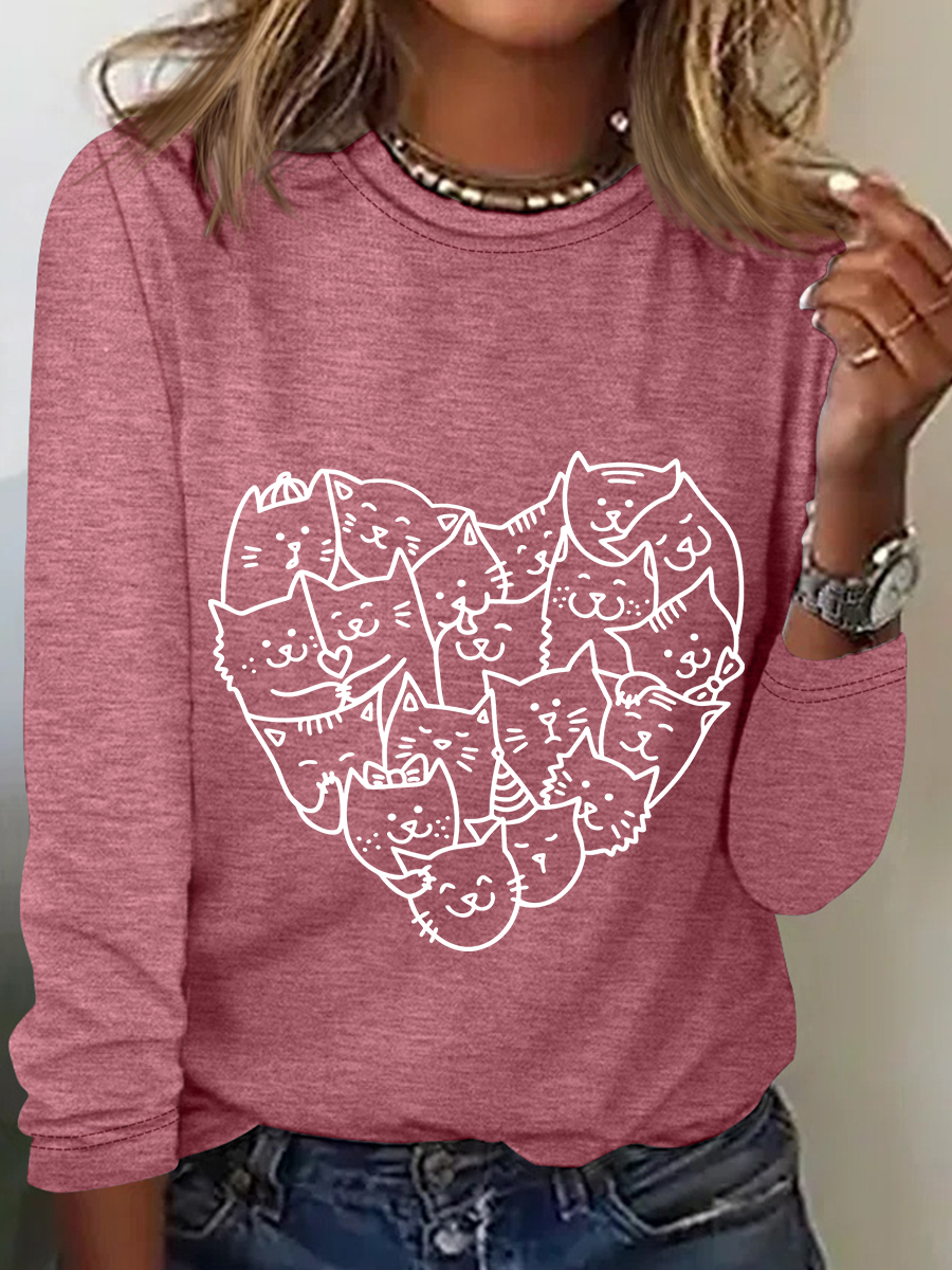 Cat Heart Casual Long Sleeve Shirt