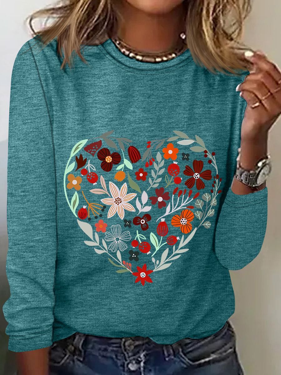 Flower Heart Casual Long Sleeve Shirt