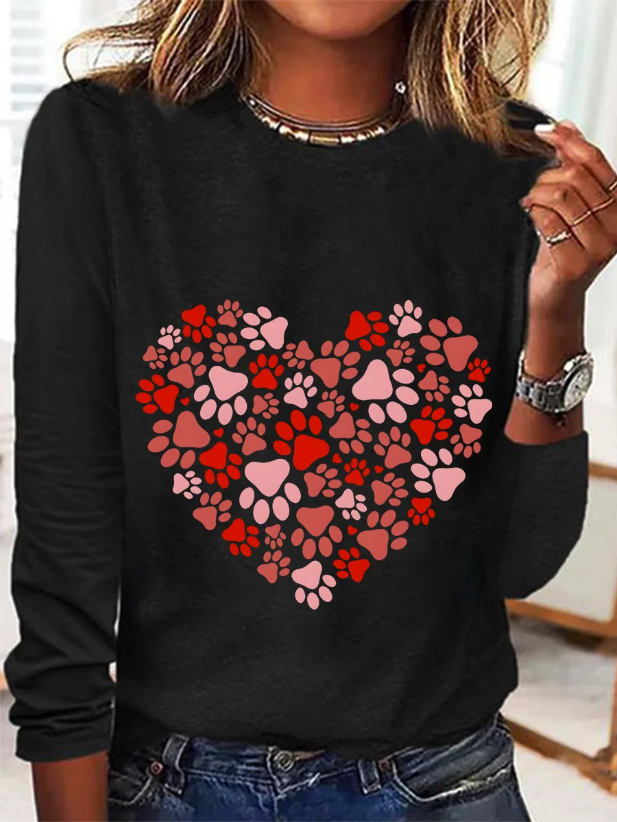 Paw Heart Casual Long Sleeve Shirt