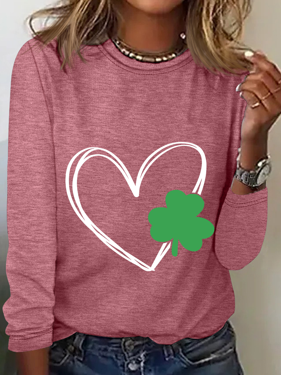 Shamrock Heart Casual Long Sleeve Shirt