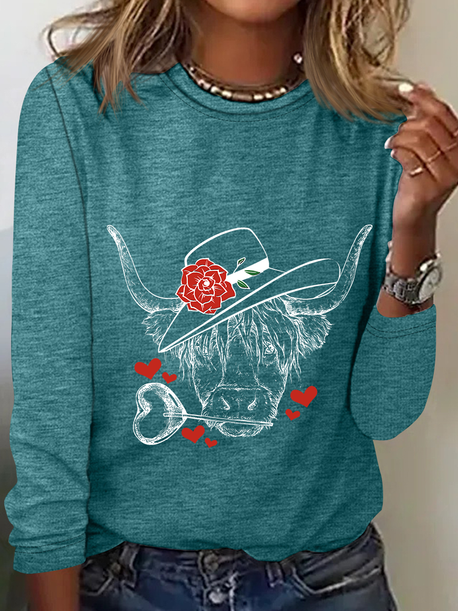 Highland Cow Valentines Day Casual Long Sleeve Shirt