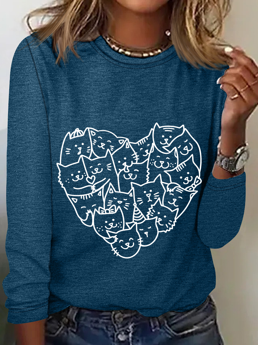 Cat Heart Casual Long Sleeve Shirt