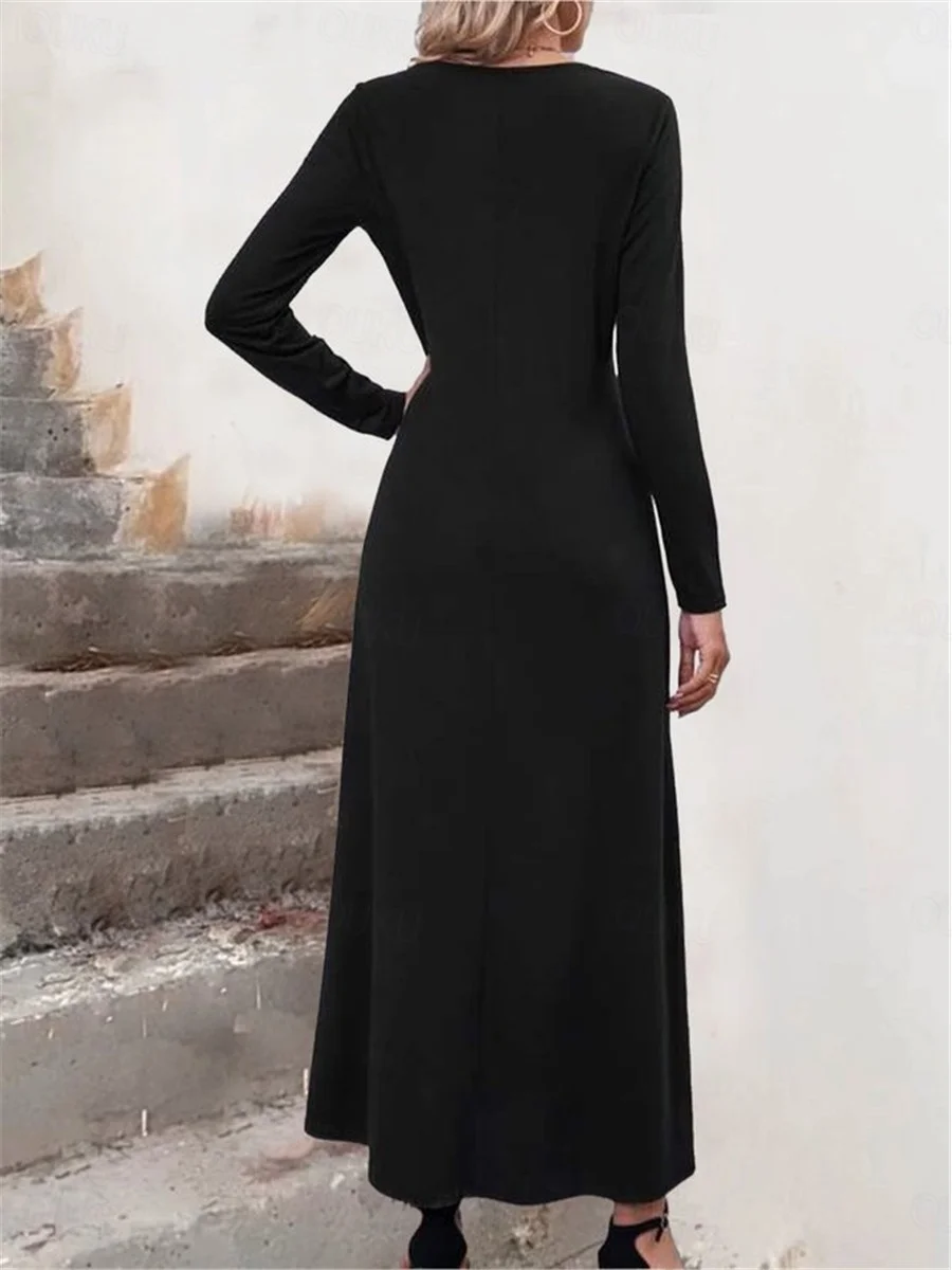 Casual Elegant Contrast Color Long Sleeve Dress