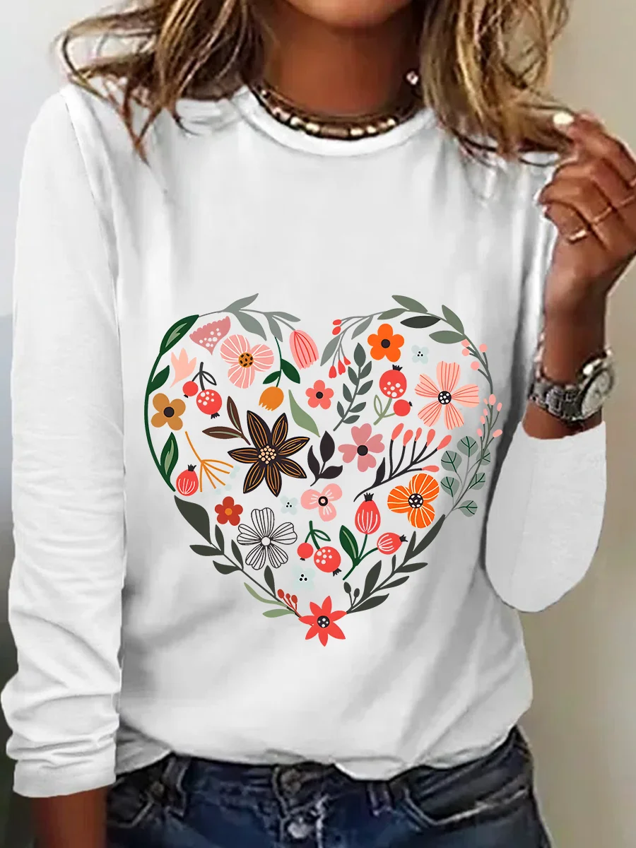 Flower Heart Casual Long Sleeve Shirt