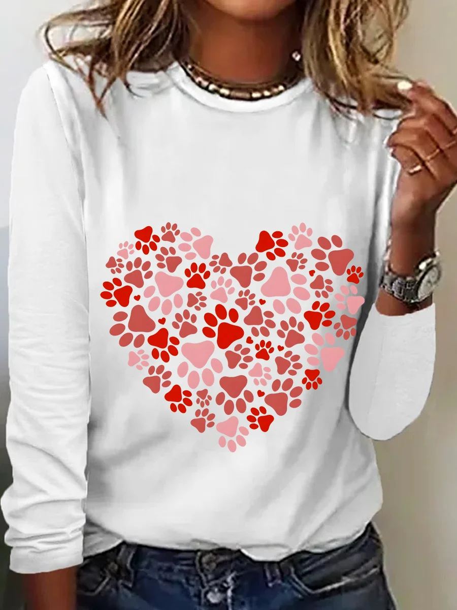 Paw Heart Casual Long Sleeve Shirt