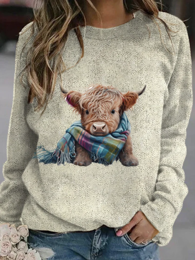 Western style high earth ox round neck pullover sweatshirt