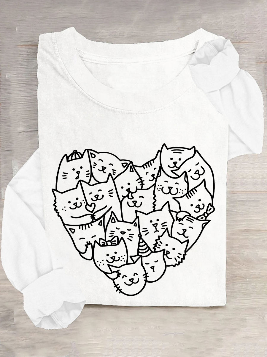 Cat Heart Casual Long Sleeve Shirt