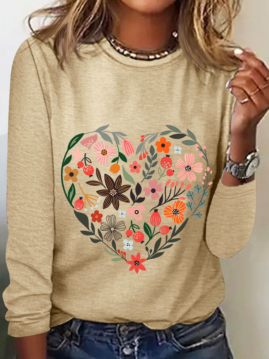 Flower Heart Casual Long Sleeve Shirt