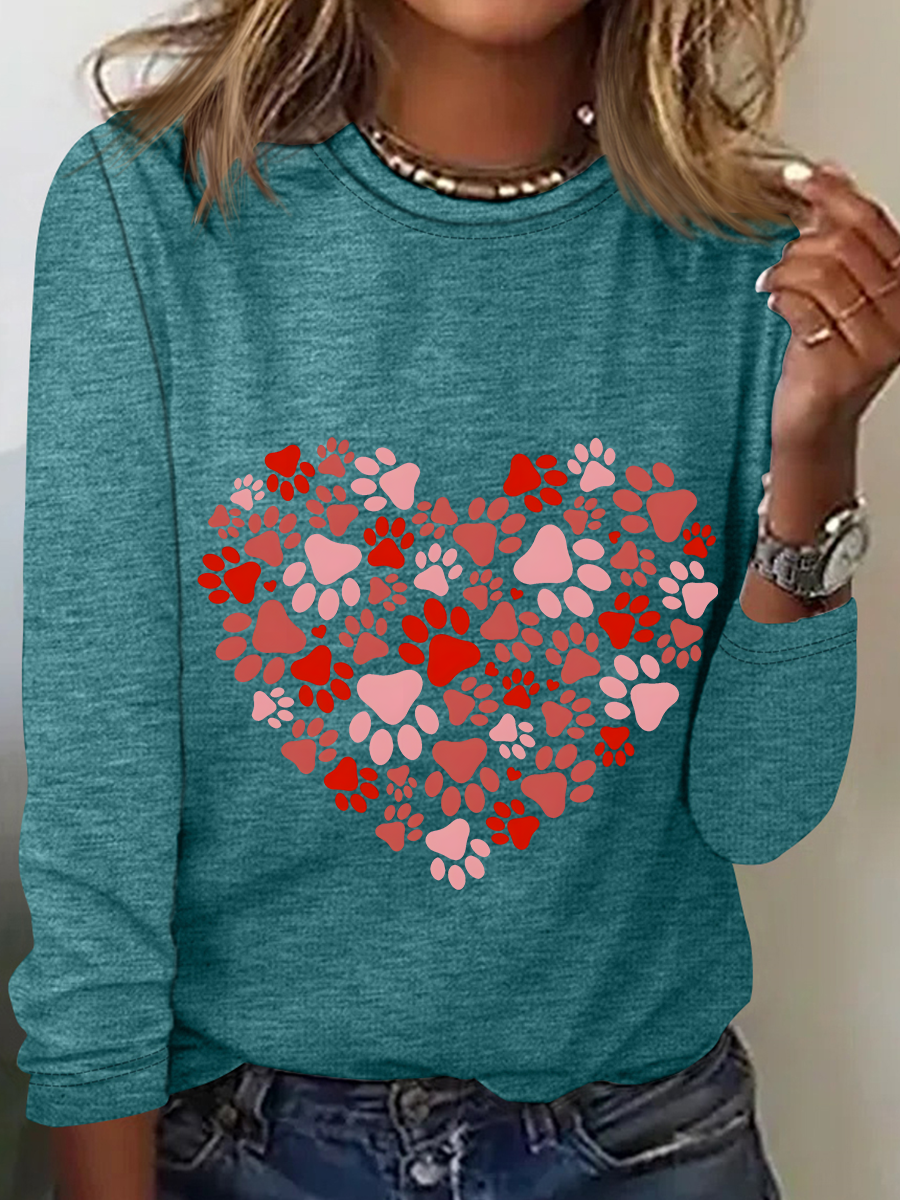 Paw Heart Casual Long Sleeve Shirt