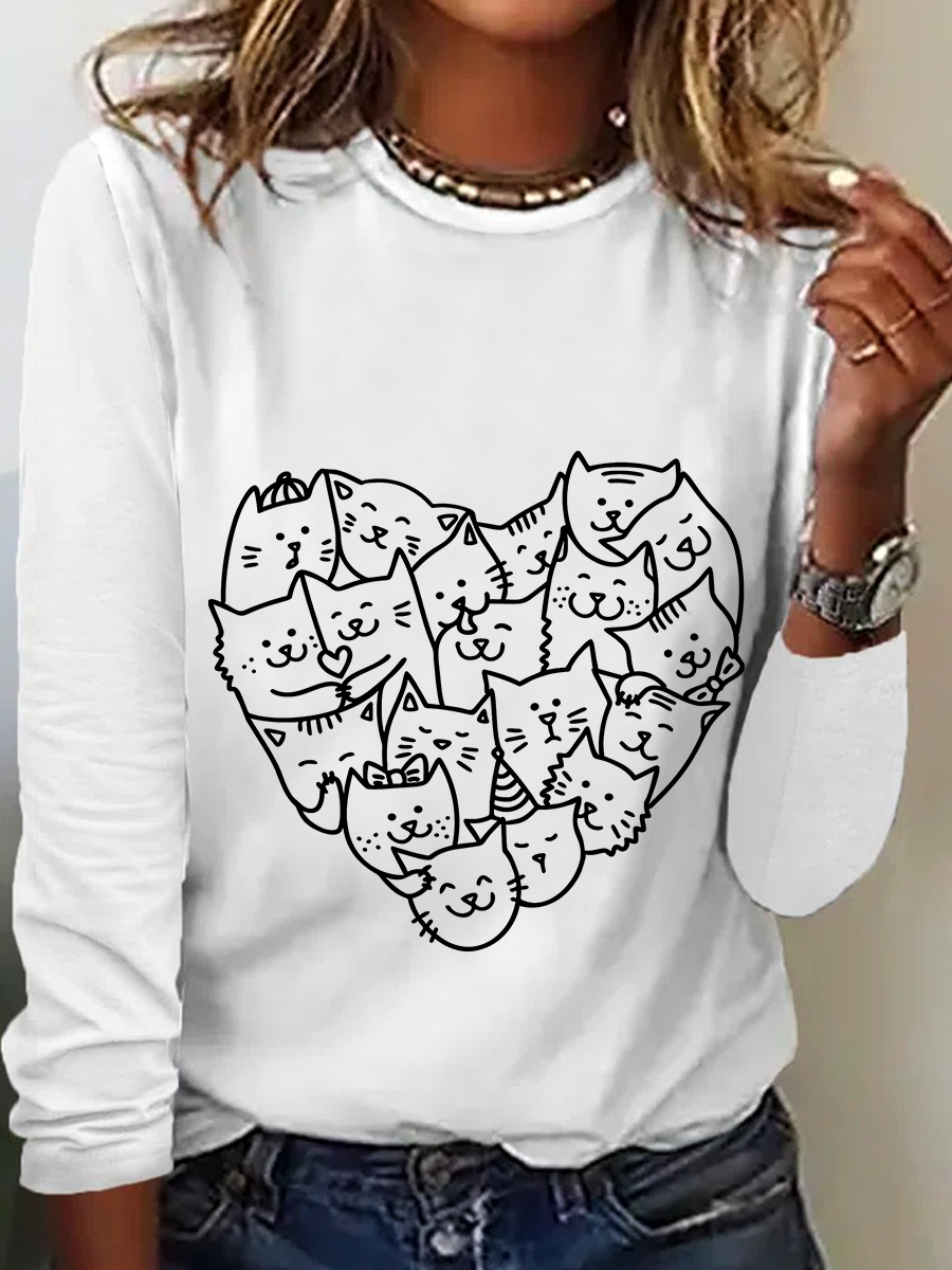 Cat Heart Casual Long Sleeve Shirt