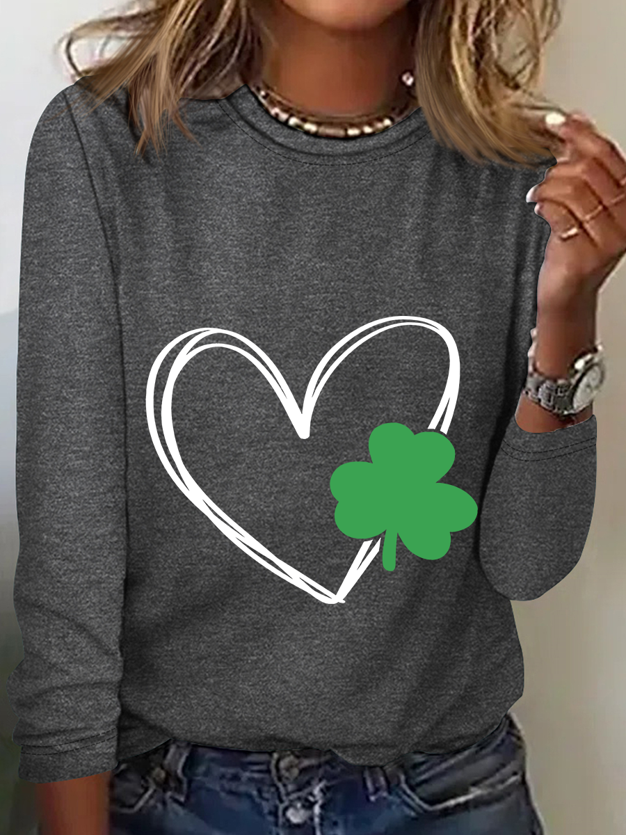 Shamrock Heart Casual Long Sleeve Shirt