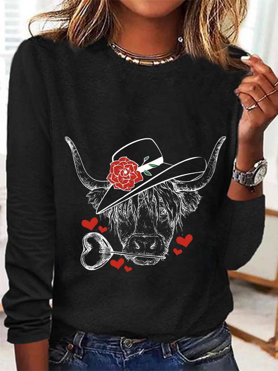 Highland Cow Valentines Day Casual Long Sleeve Shirt