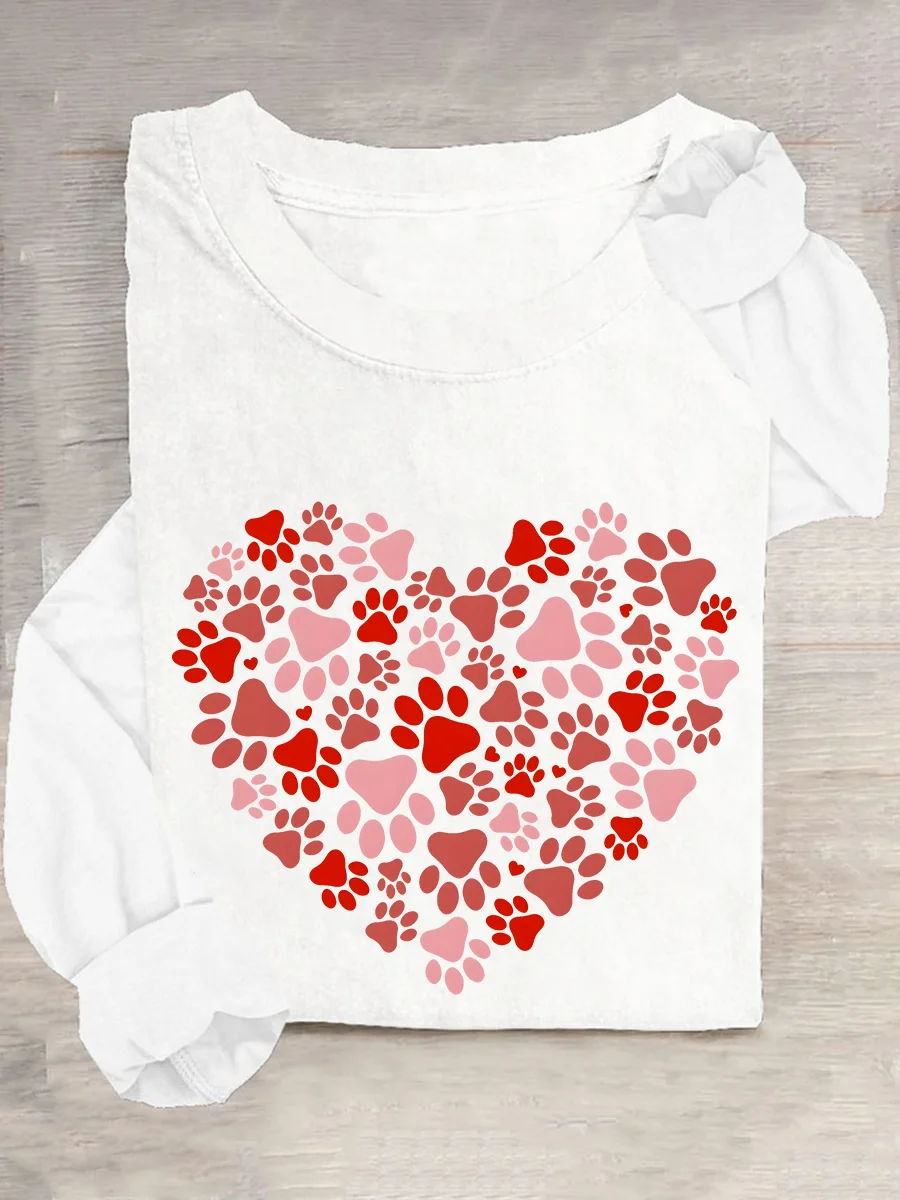 Paw Heart Casual Long Sleeve Shirt