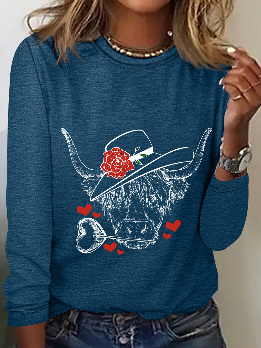 Highland Cow Valentines Day Casual Long Sleeve Shirt