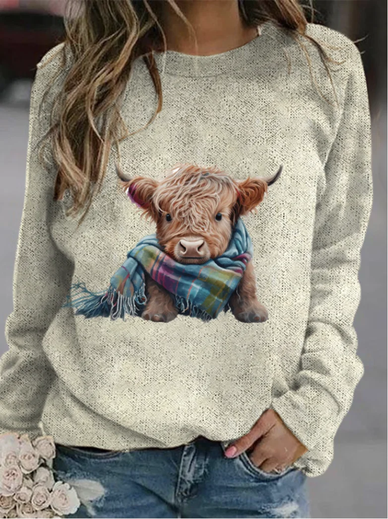 Western style high earth ox round neck pullover sweatshirt