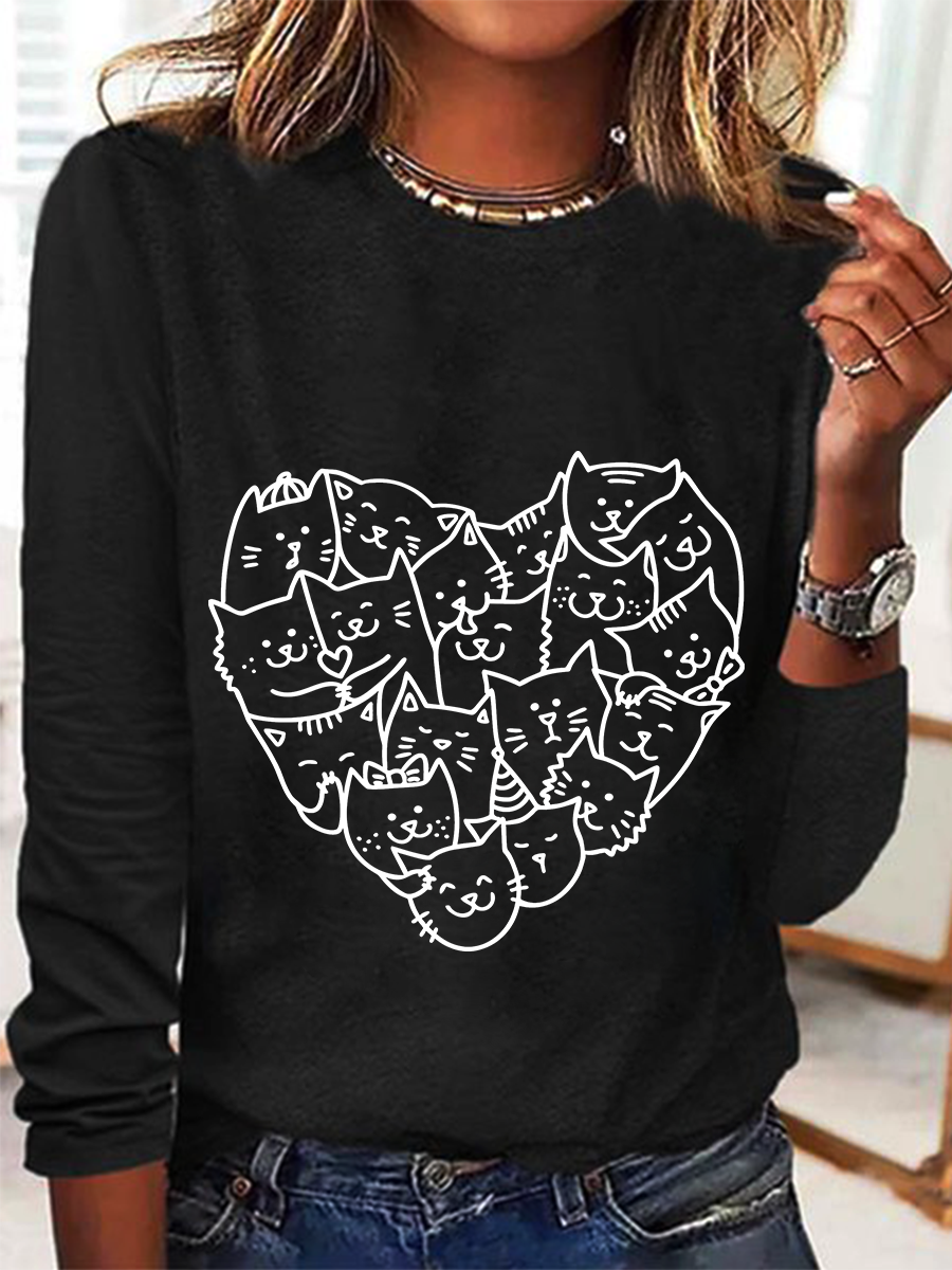 Cat Heart Casual Long Sleeve Shirt