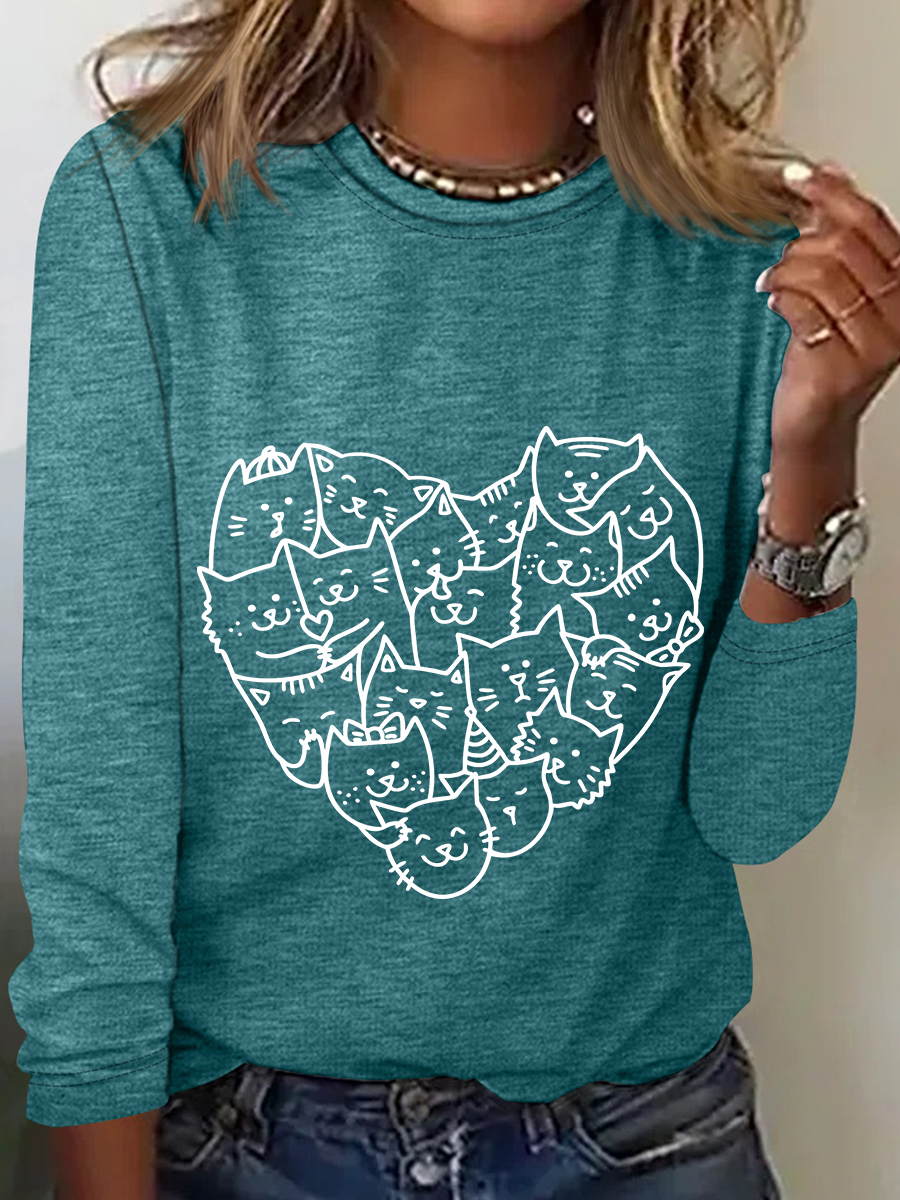 Cat Heart Casual Long Sleeve Shirt