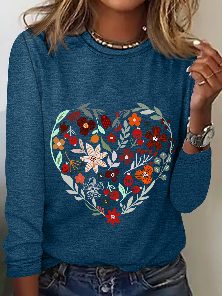 Flower Heart Casual Long Sleeve Shirt