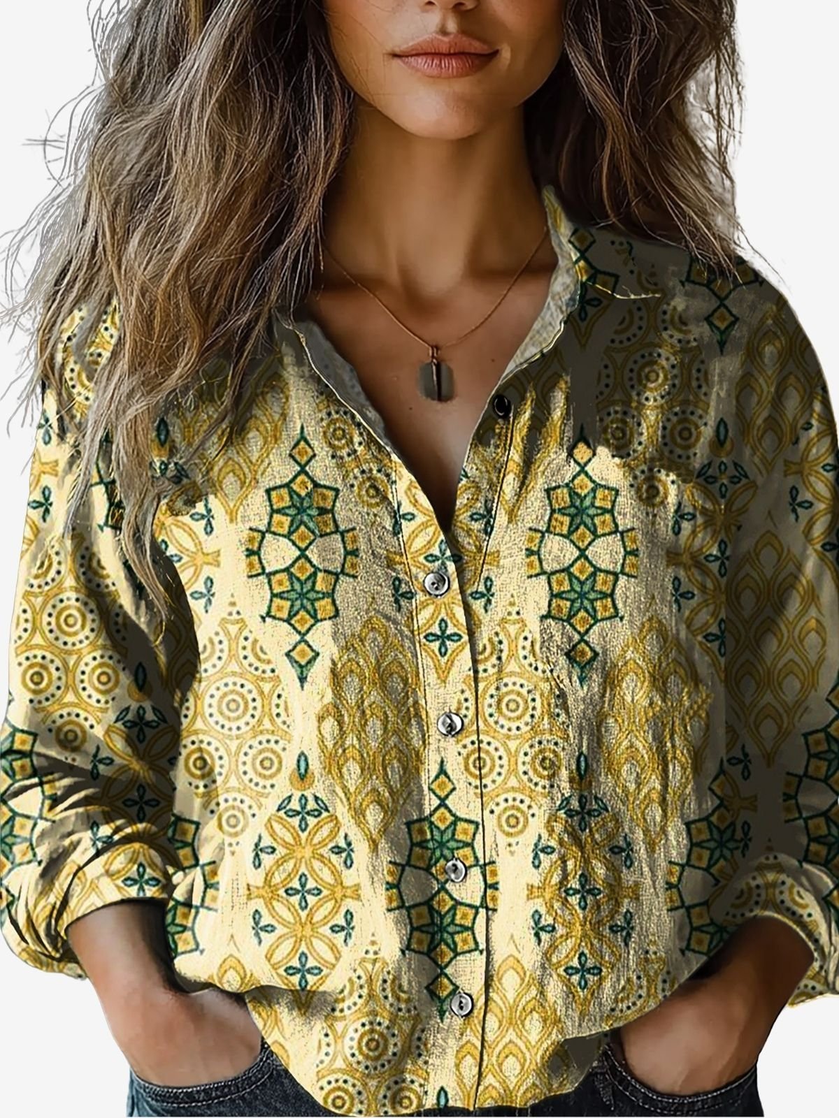 Ethnic Print Long Sleeve Shirt