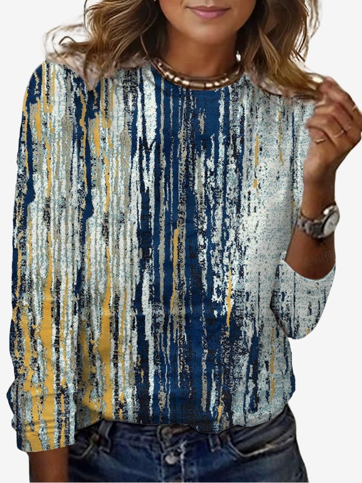 Abstract Print Long Sleeve Crew Neck T-shirt