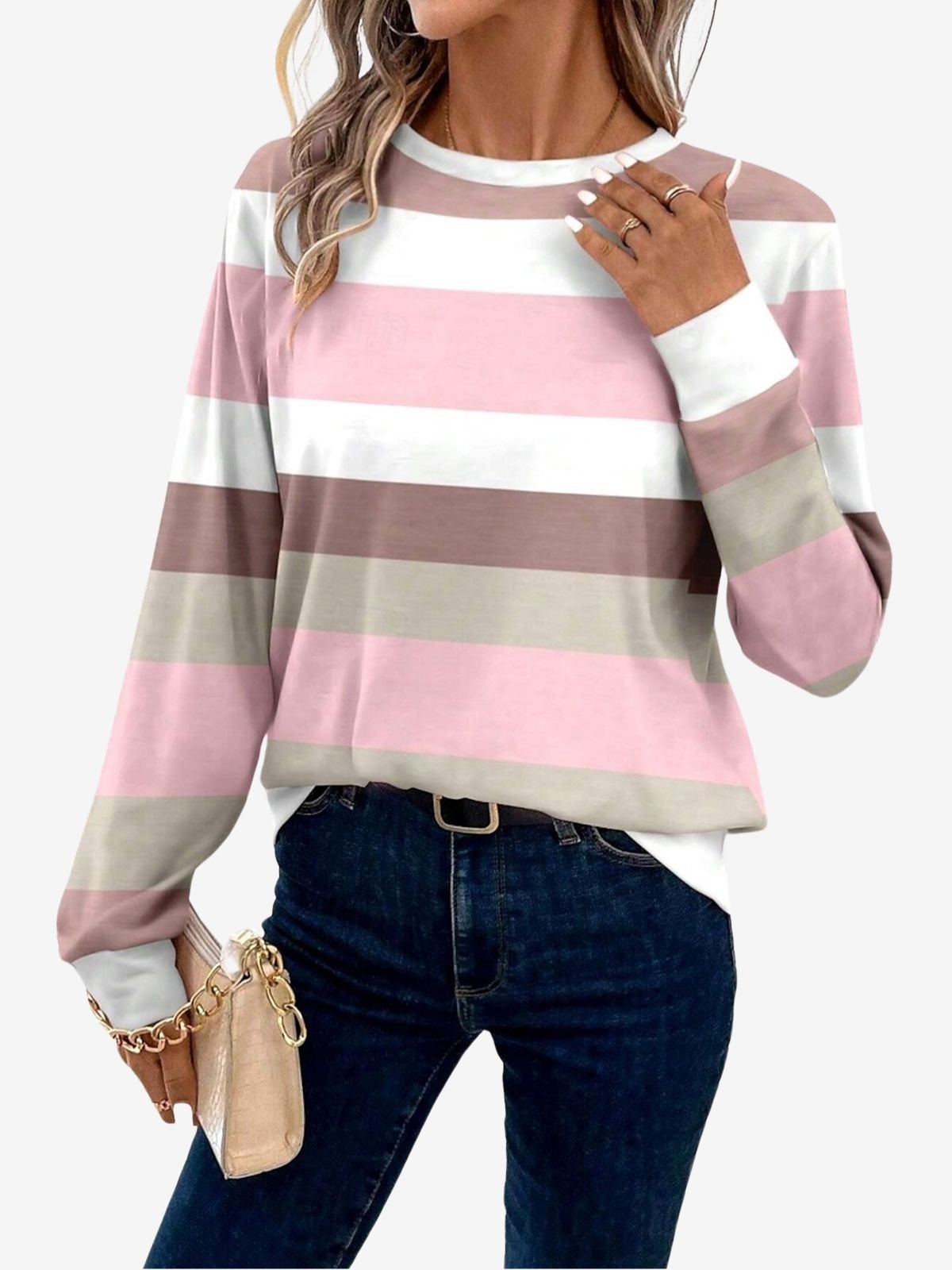 Striped Print Crew Neck T-shirt