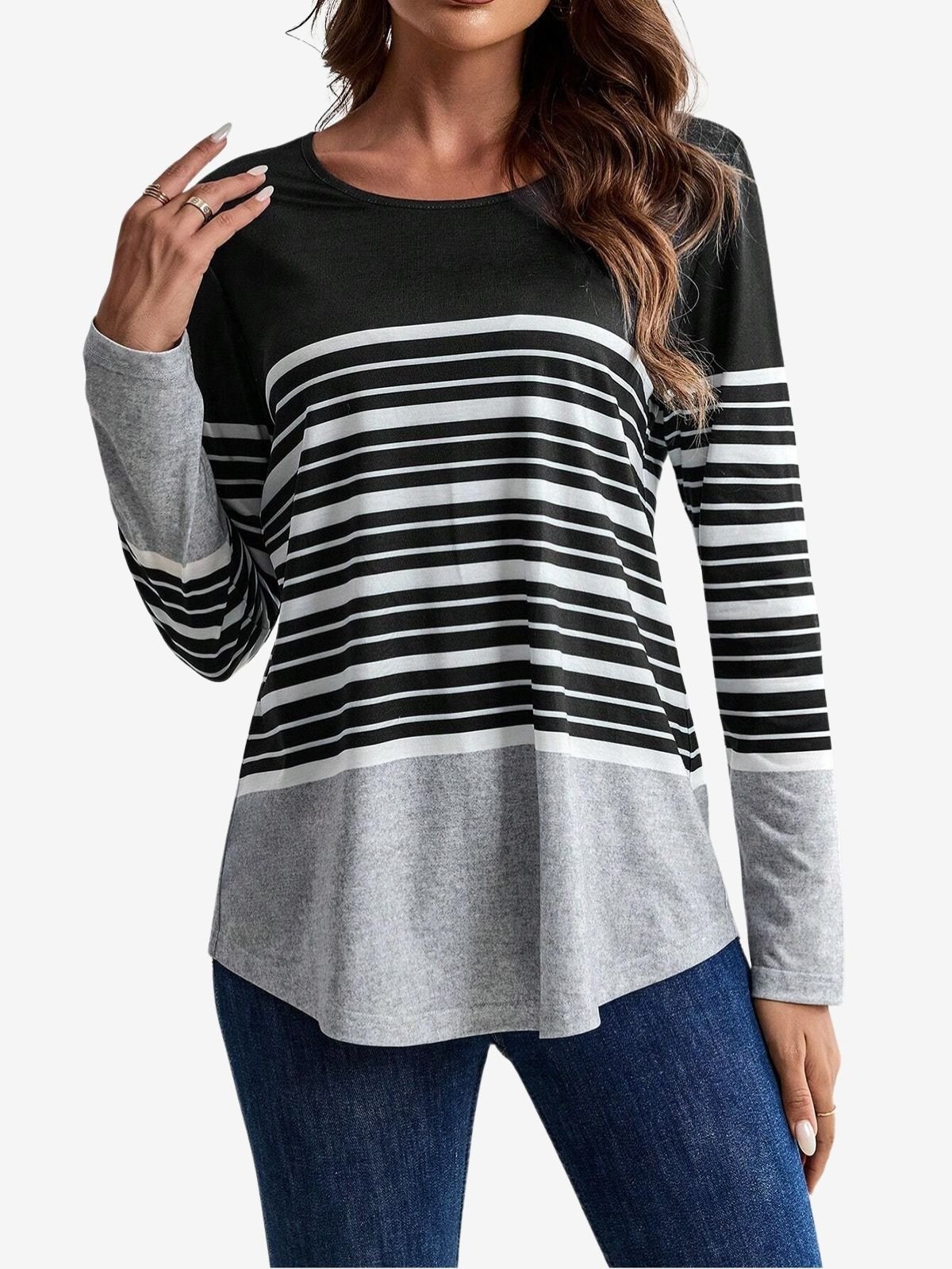 Striped Print Crew Neck T-shirt