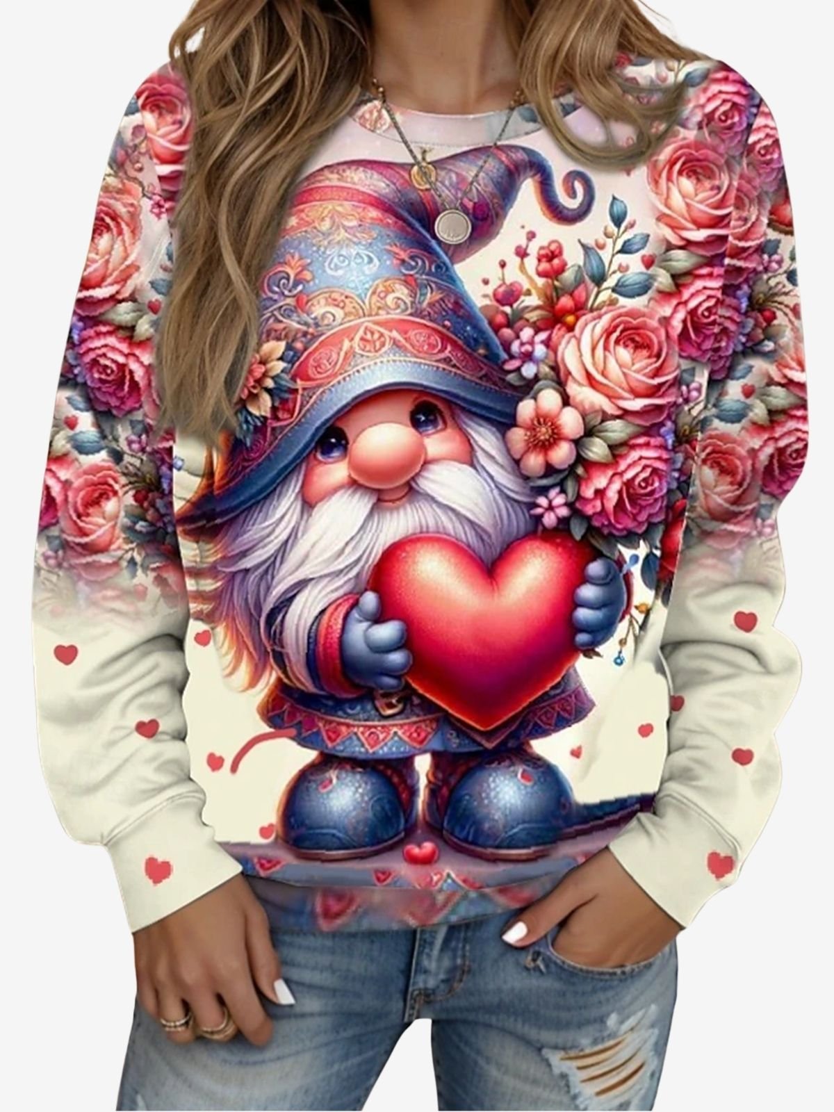 Floral Print Long Sleeve Crew Neck Sweatshirt