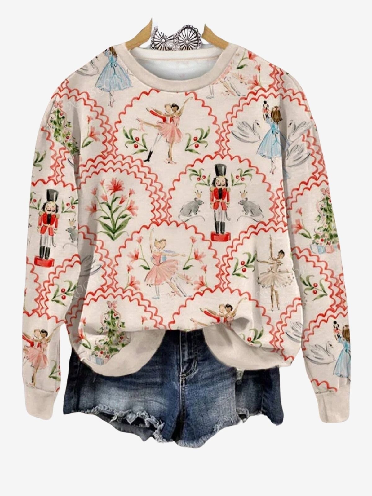 Floral Casual Crew Neck Loose Sweatshirt