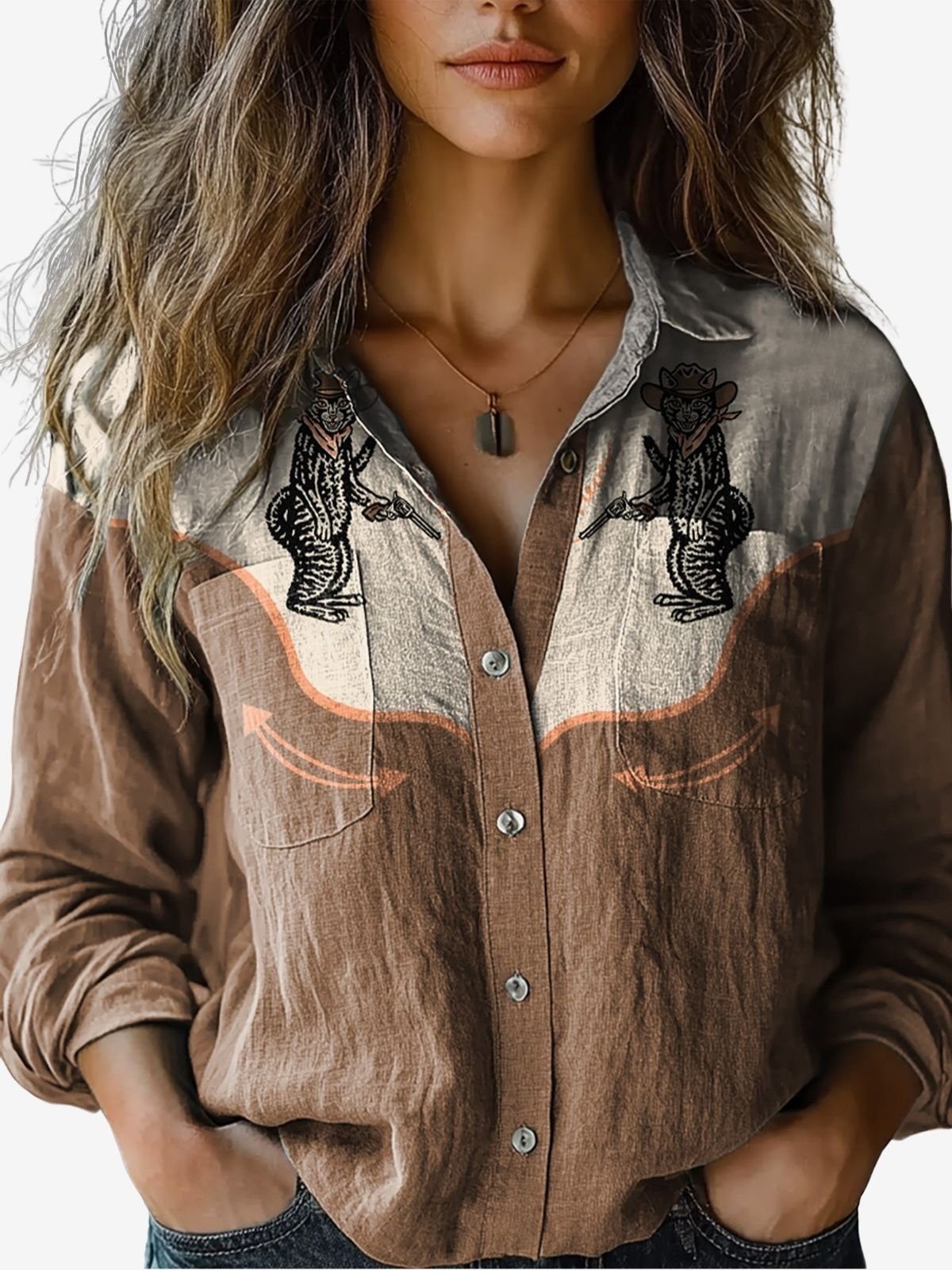 Color Block Print Casual Long Sleeve Shirt