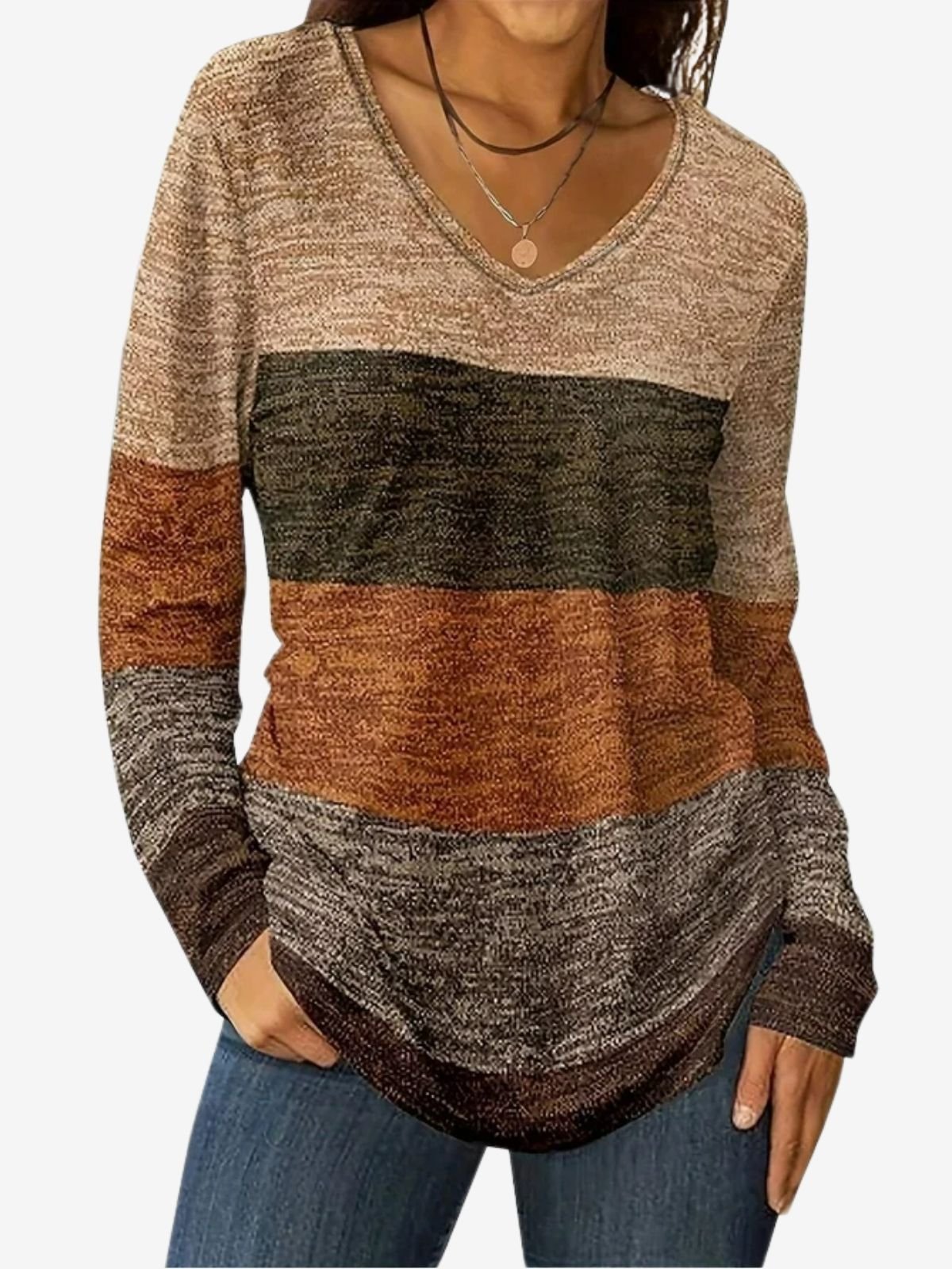 Contrast Print V-Neck Loose T-Shirt