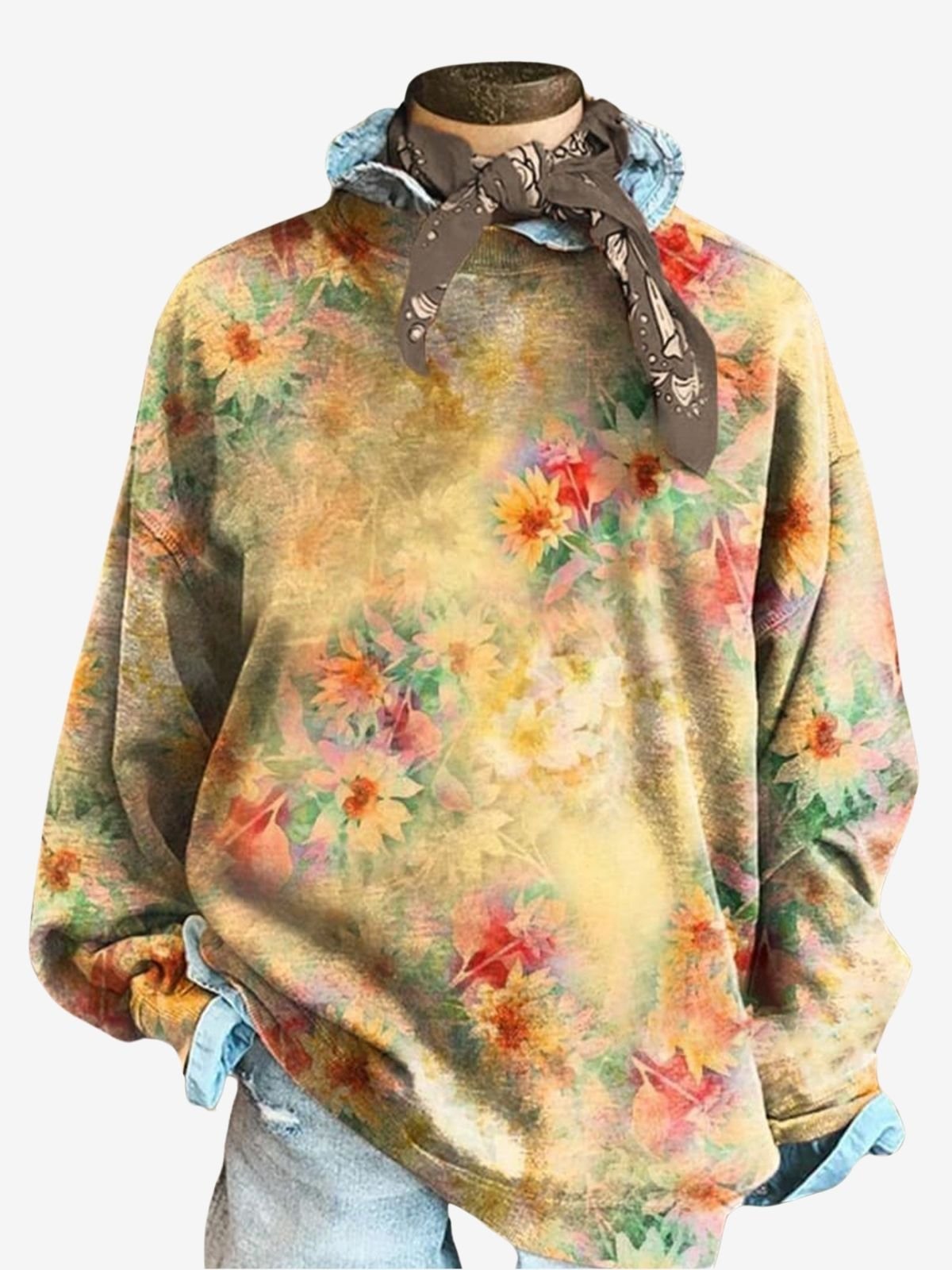 Floral Print Long Sleeve Crew Neck Sweatshirt