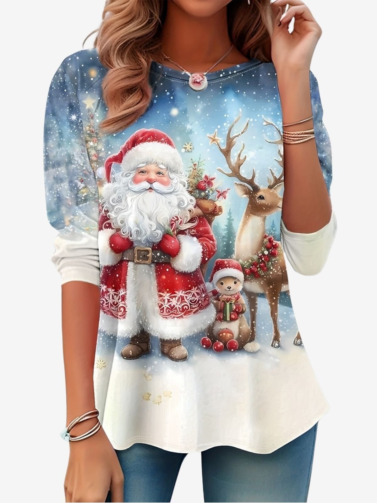 Santa Round Neck Long Sleeve T-shirt