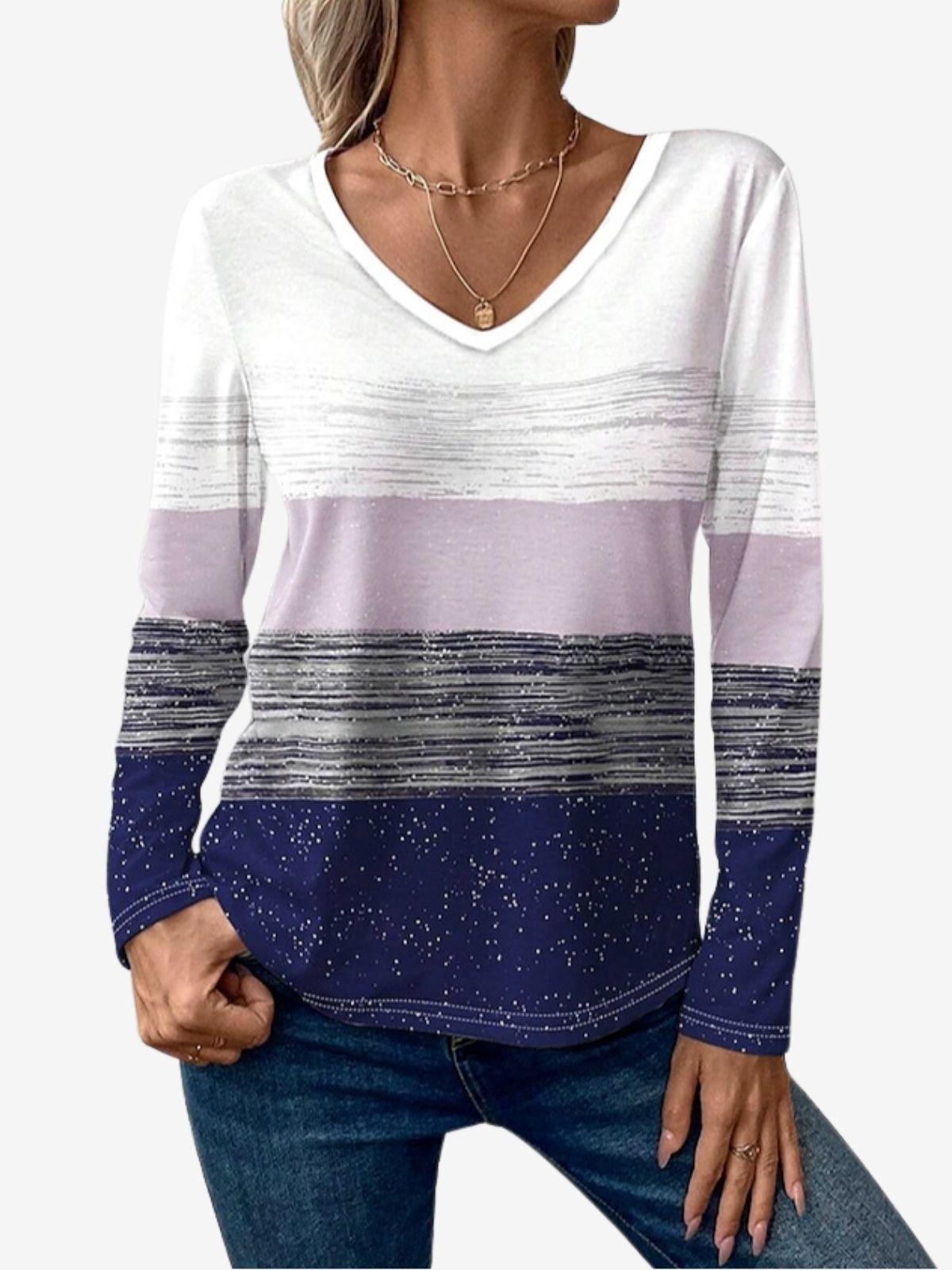 Women's Long Sleeve T-shirt Spring/Fall Purple Ombre Jersey V Neck Daily Going Out Casual Top