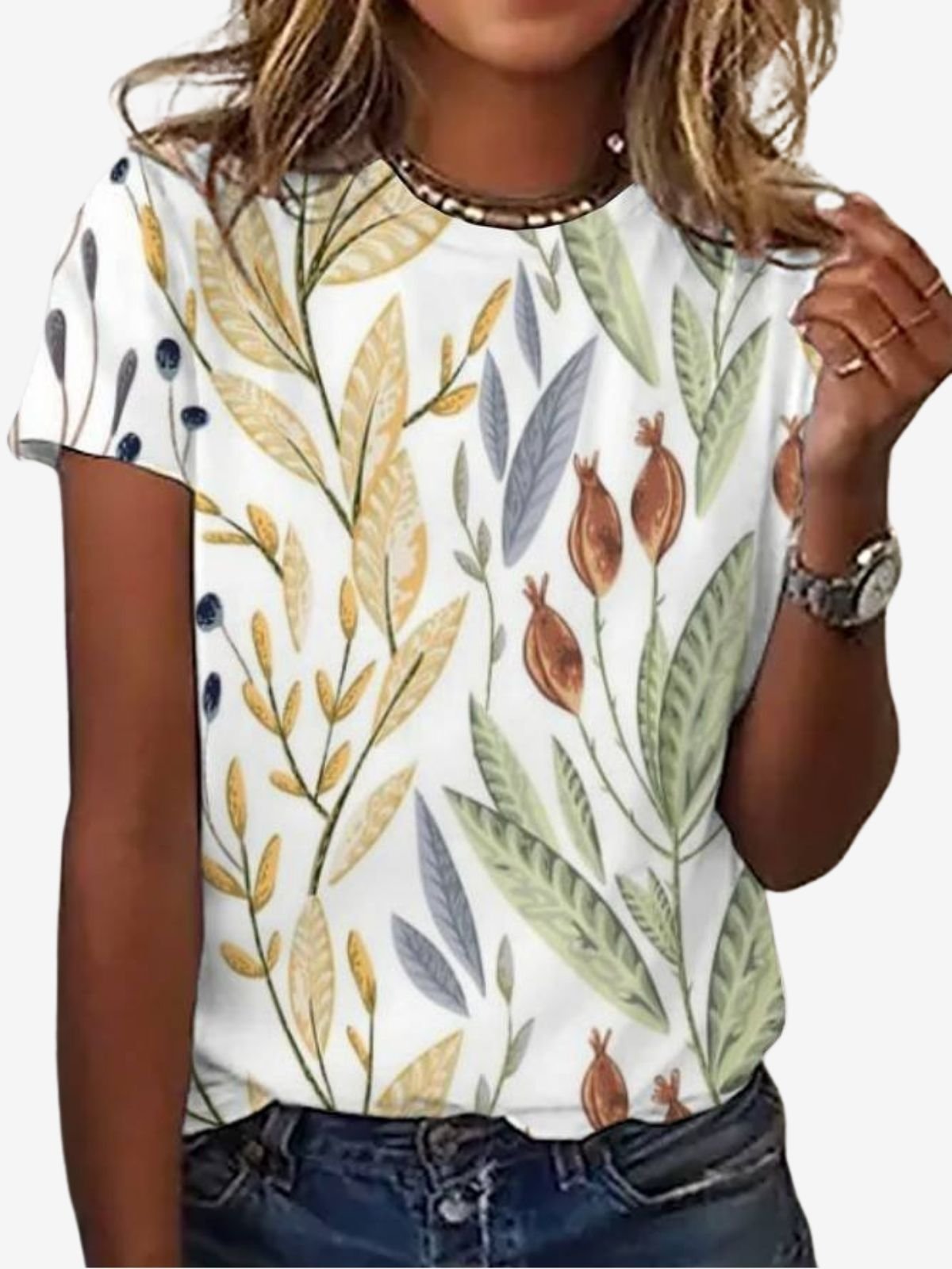 Floral Print Short Sleeve Crew Neck T-shirt