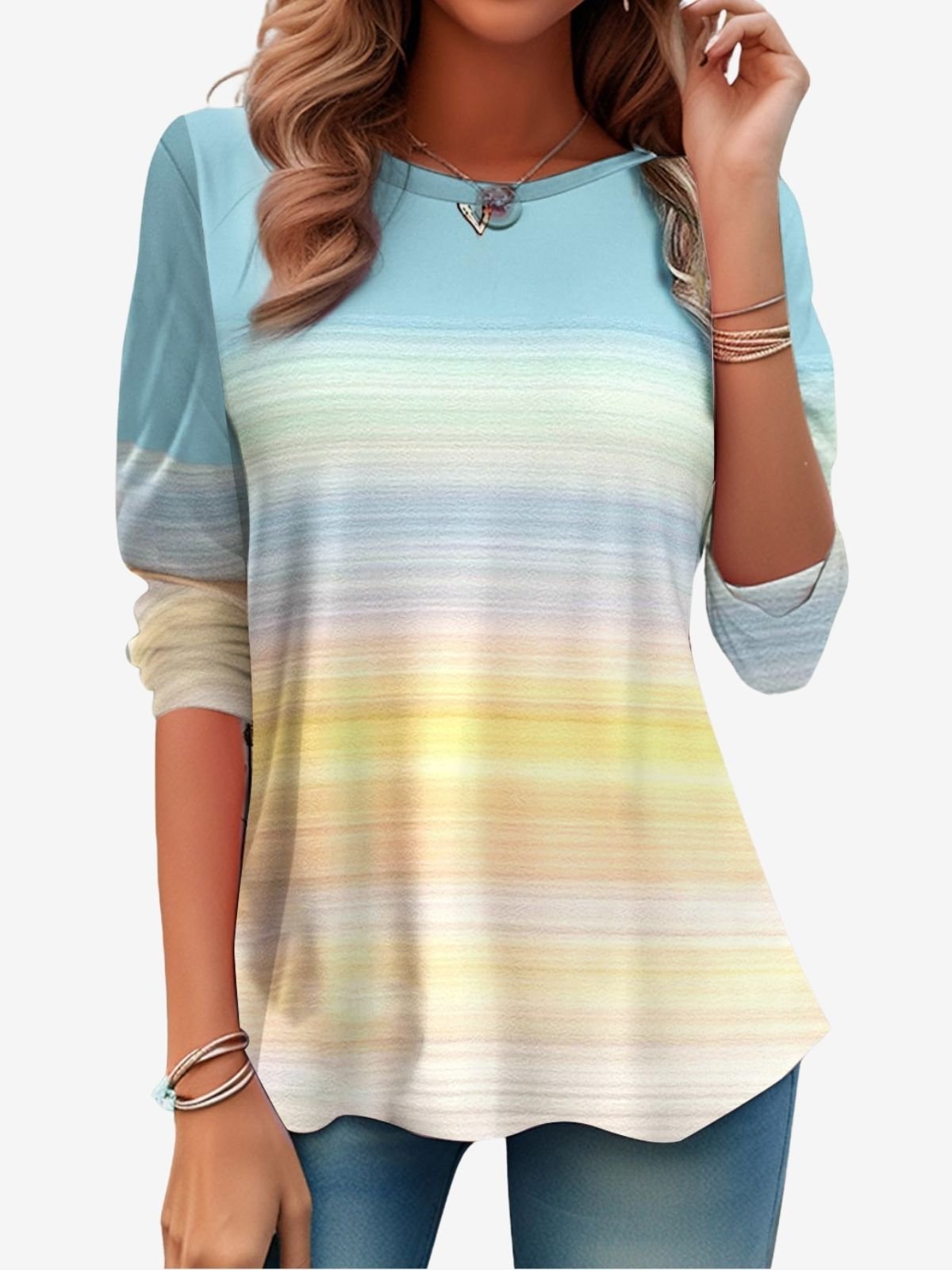 Gradient Geometric Round Neck Casual T-Shirt