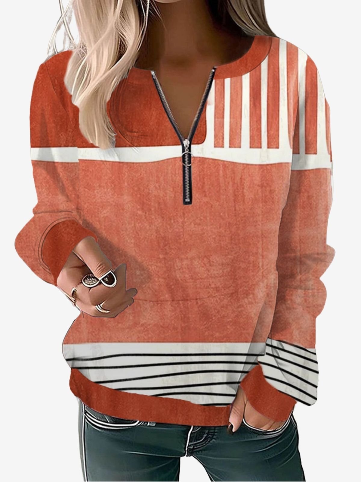 Striped Print Loose Casual Sweatshirt