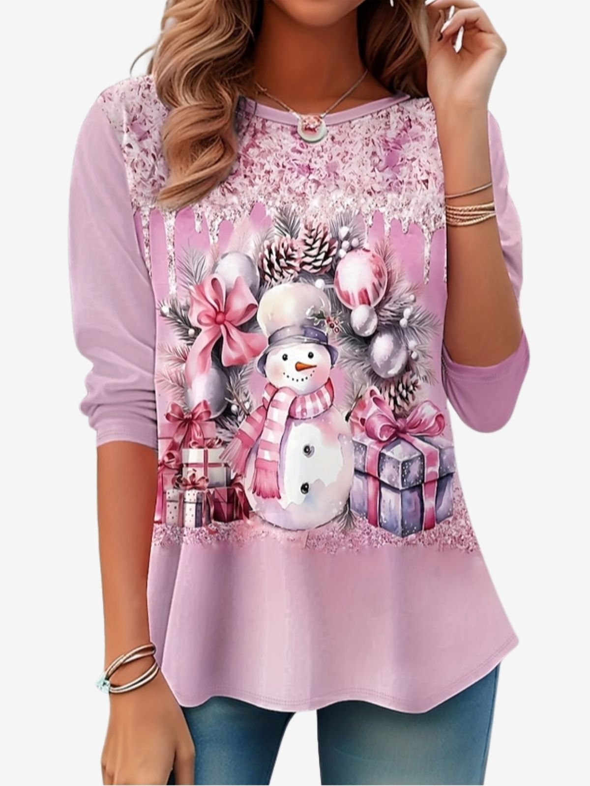 Christmas Round Neck Long Sleeve T-shirt