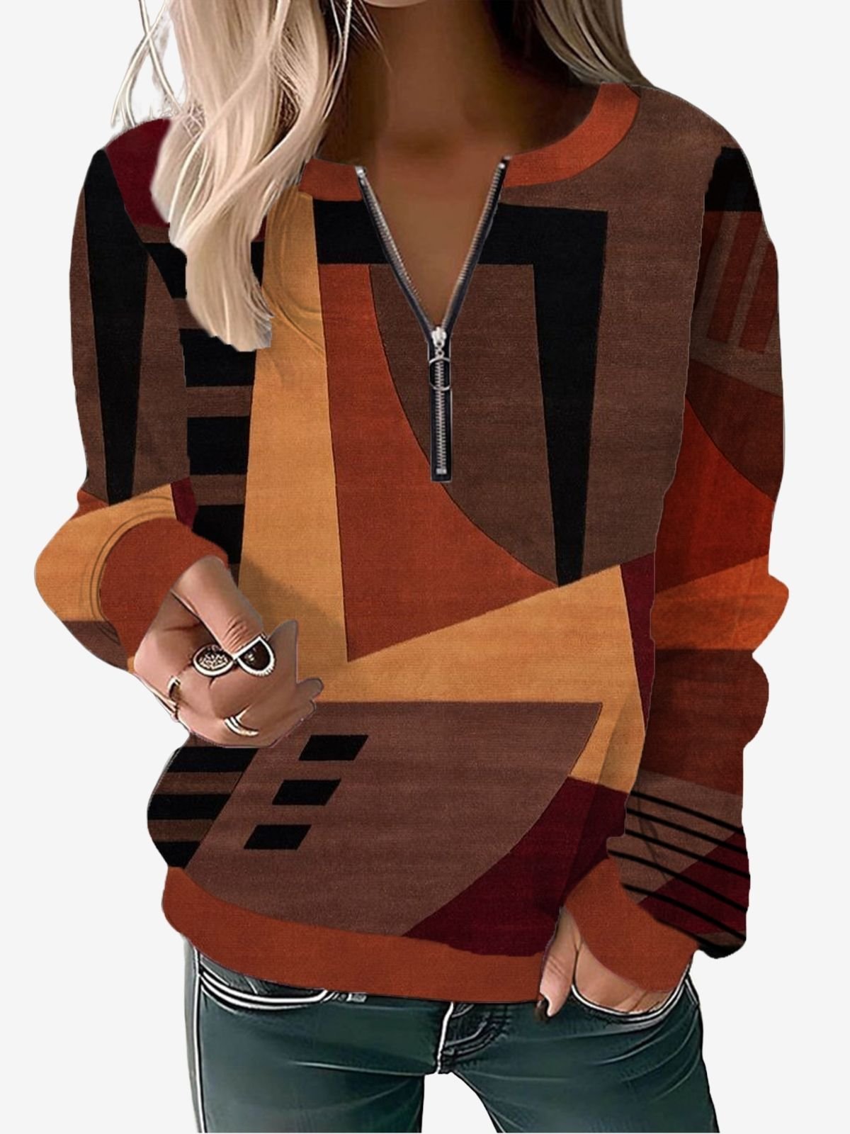 Colorblock Loose Casual Sweatshirt