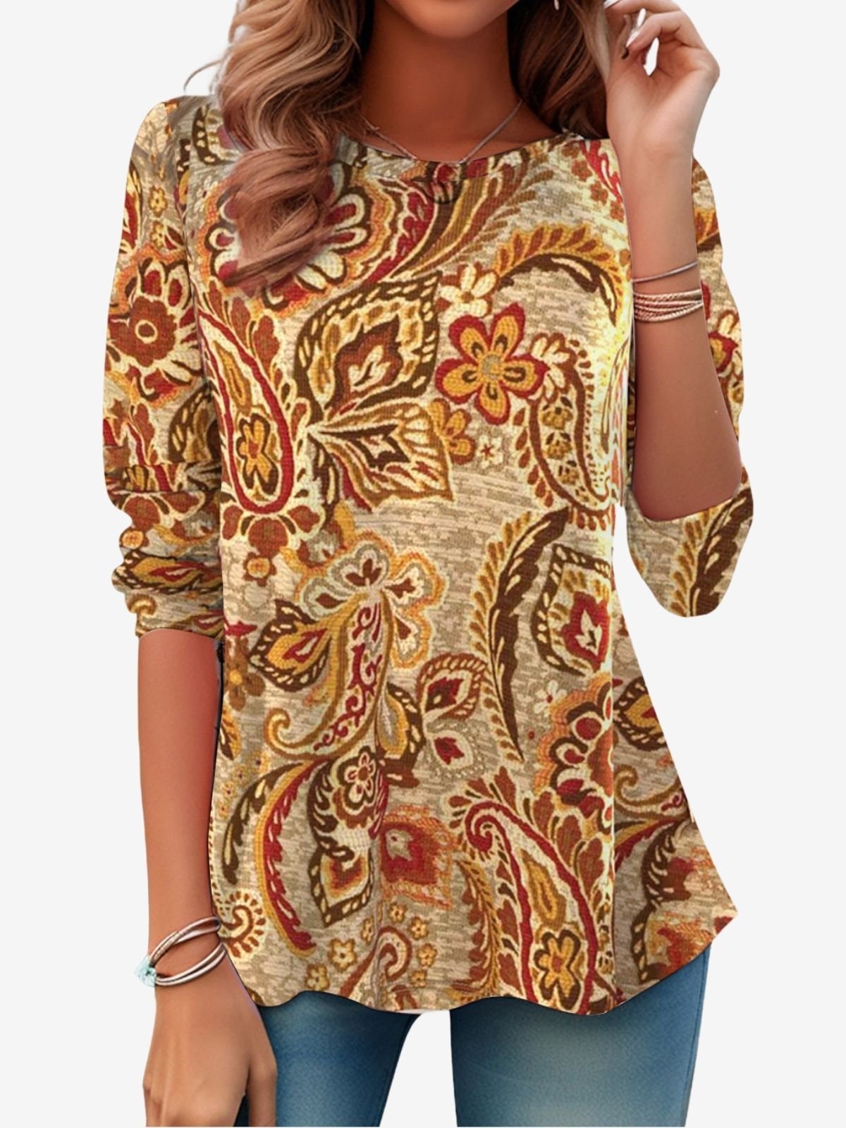 Ethnic Floral Design Round Neck T-Shirt