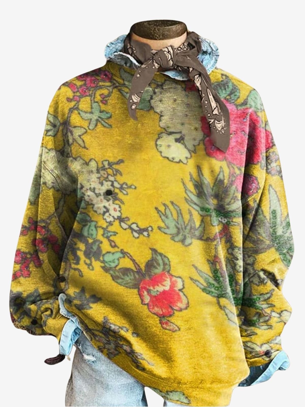 Floral Print Long Sleeve Crew Neck Sweatshirt