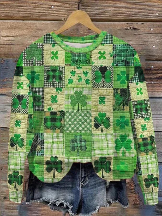 Women's St. Patrick's Day Art Plaid Print Casual Sweatshirt